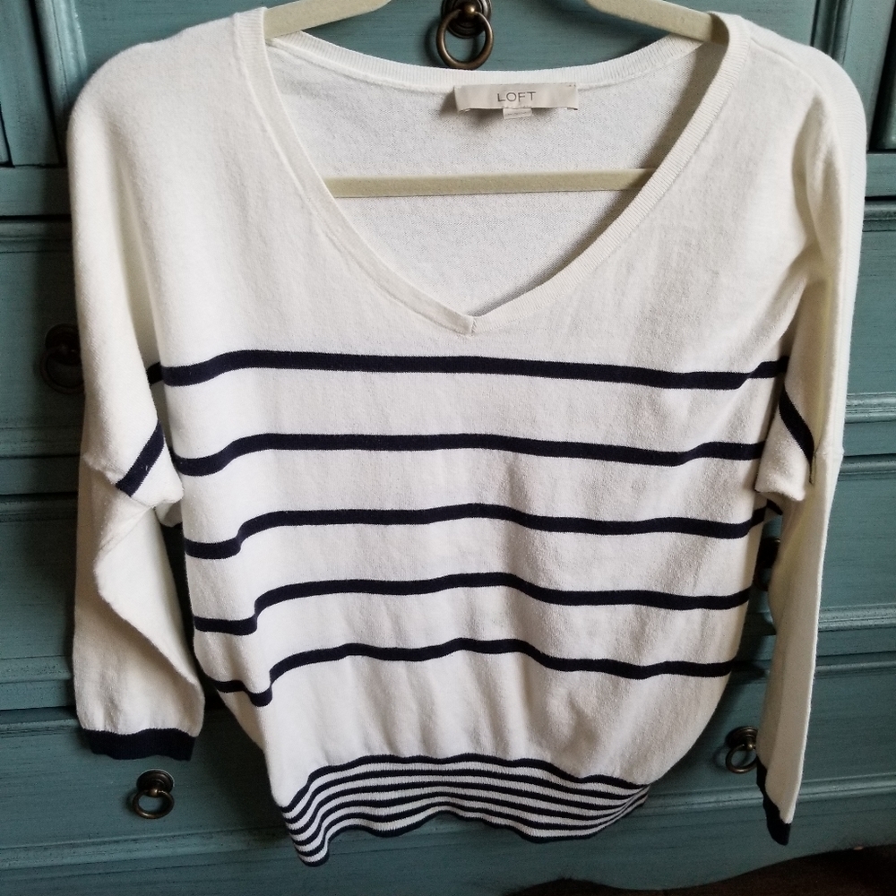 LOFT WHITE TOP WITH NAVY STRIPES